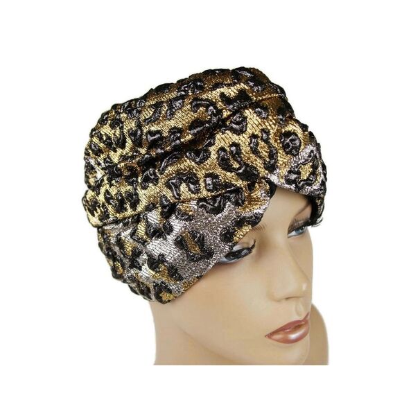 Gucci Women's Gold / Silver Metallic Leopard Print Turban Headband M / 57 - Picture 6 of 6
